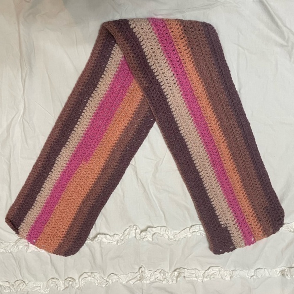 NEW Handmade Artisan Crochet 🧶 Granny Scarf, Shawl, Table Runner, Taffy Stripe